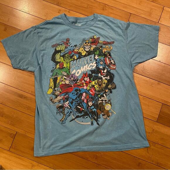 MARVEL Classic Comics Light Blue Tee Size Large Graphic T-shirt Cotton Blend - Picture 3 of 7